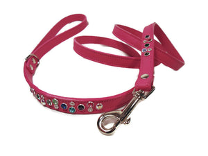 Stacy Rainbow Multi Cluster Jeweled  Leather Dog Leash