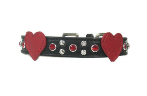 Leather Hearts Dog Collar with Crystal Cluster