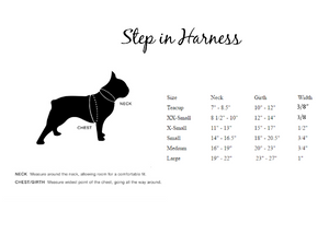 Leather dog step-in harness sizing by Around the Collar