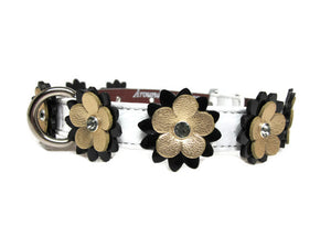 Penelope Flower Christmas Leather Dog Collar with Crystals on Flower