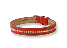 Load image into Gallery viewer, Orange leather Shanti bling dog collar