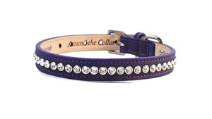 Shanti Halloween Leather Dog Collar with Single Row Austrian Crystals Close Together