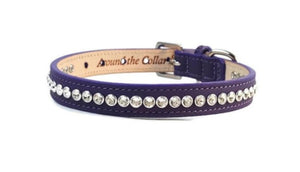 Shanti purple leather dog collar with handset crystals close together Custom Made by Around the Collar