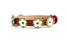 Load image into Gallery viewer, Penelope Flower Christmas Leather Dog Collar with Crystals on Flower &amp; Collar