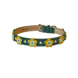 Riley Flower Leather Dog Collar with Austrian Crystals on Flower & Collar Product vendor