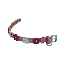 Load image into Gallery viewer, Ellie Multi or 2 Tone Color Flower Leather Dog Collar with Crystals on Flower &amp; Strap Product vendor