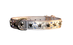 Lincoln Leather Dog Collar with Nickel Stars and Crystal Cluster Product vendor