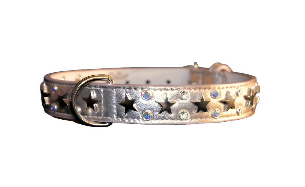 Lincoln Leather Dog Collar with Nickel Stars and Crystal Cluster Product vendor