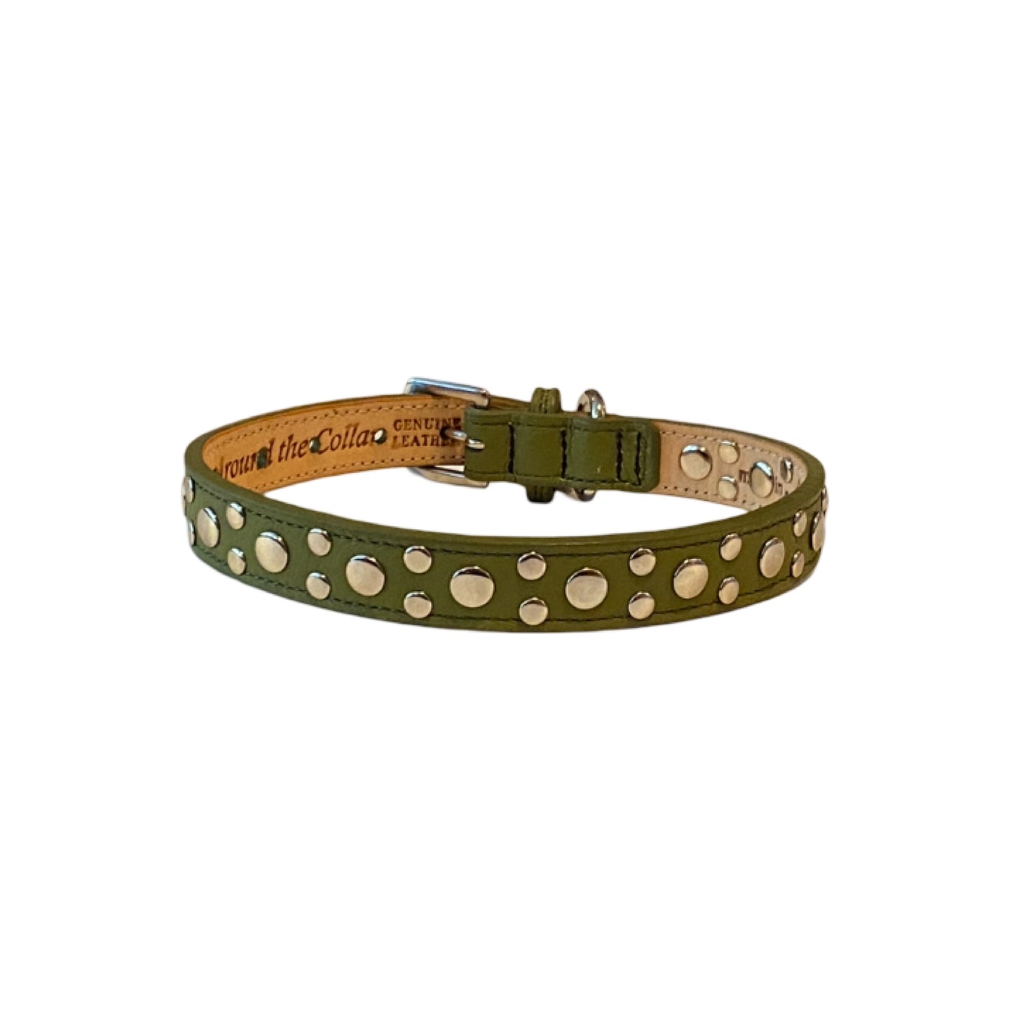Bells leather studded dog collar