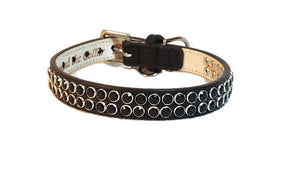 Kathy Double Row Dog Collar with Crystals Close Together with taper at ends
