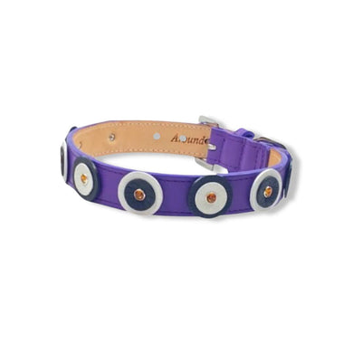 Brady Double Disc Leather Dog Collar with Crystals on Disc