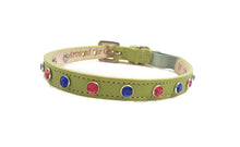 Load image into Gallery viewer, Brie crystal leather cat collar in mint with rose &amp; sapphire