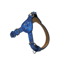 Load image into Gallery viewer, Brie Step-In Dog Harness Blue Metallic Leather bling