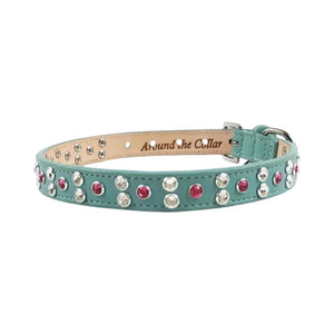 Crystal cluster Callie leather dog collar in sky blue leather Clear & Rose Austrian crystals