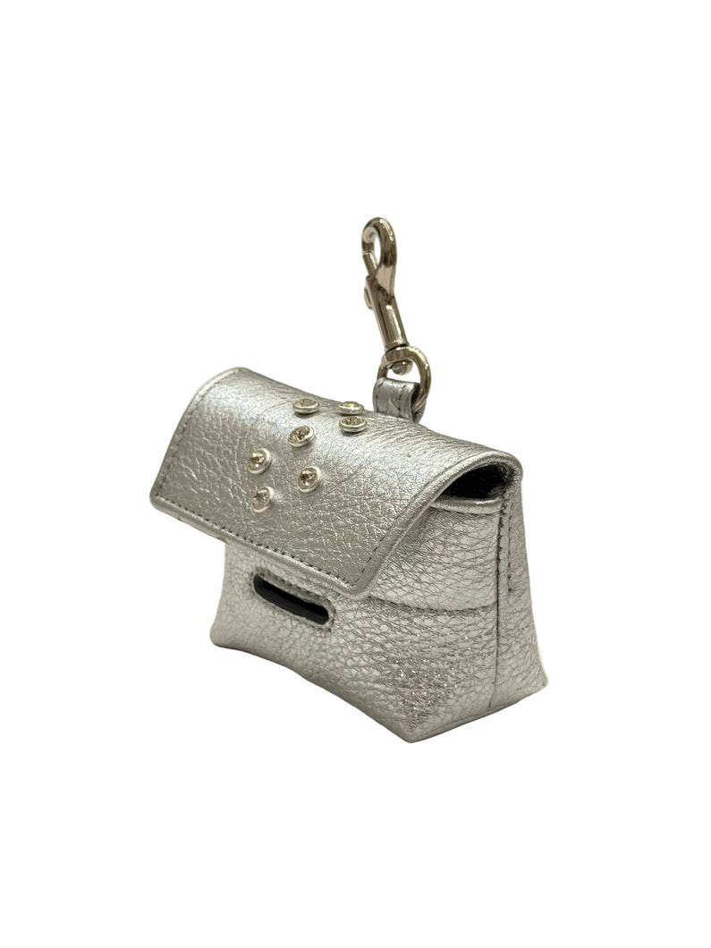 Silver Leather w/Clear Crystals Callie Poop Bag Holder
