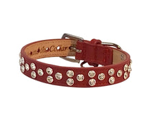 Load image into Gallery viewer, Callie Dog Collar Red Leather Clear Crystals