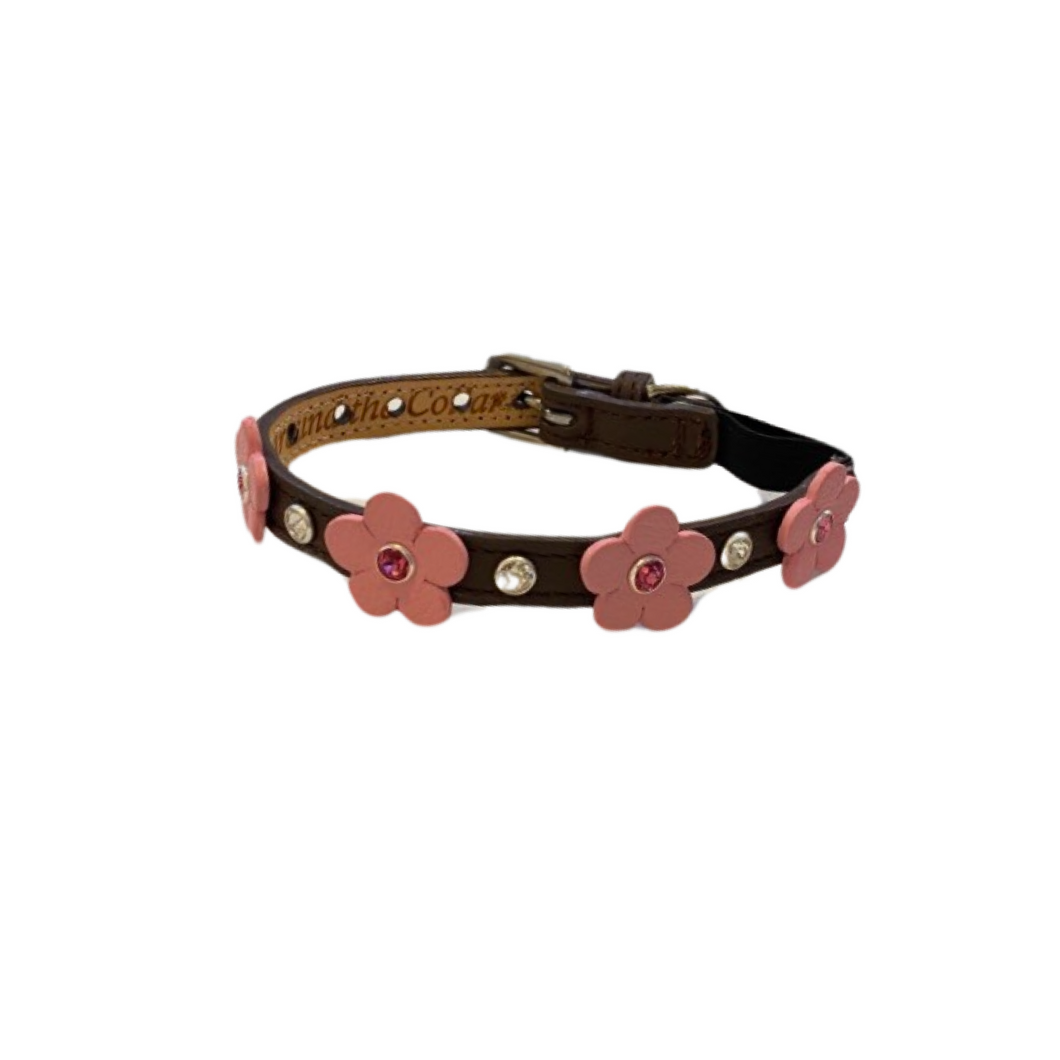 Ellie Flower Leather Cat Collar w/Crystals on Flower & Strap Product vendor