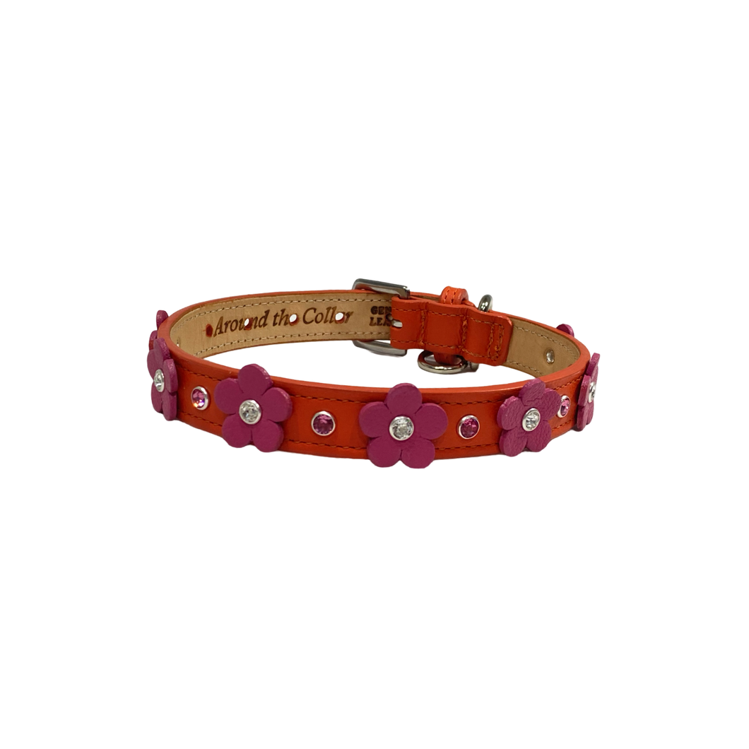 Ellie Flower Leather Dog Collar with Crystals on Flower & Strap Product vendor