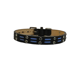 Huck Leather Dog Collar with Double Row Inserts & Double Row Austrian Crystals