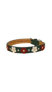 Ellie Christmas Flower Leather Dog Collar with Crystals on Flower & Strap