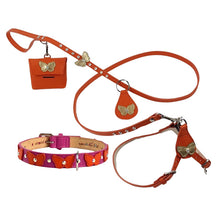 Load image into Gallery viewer, Butterfly dog collar, leash, harness, poop bag holder, key FOB