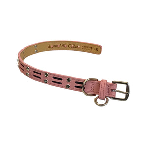 Huck Leather Dog Collar with Double Row Inserts & Double Row Austrian Crystals