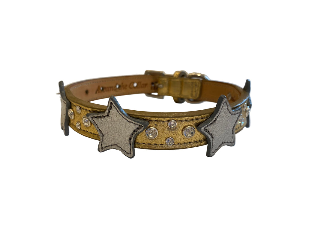 Breck Leather Star Dog Collar with 4 Crystals Between Stars Product vendor