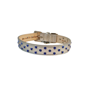 Metallic silver Callie dog collar with sapphires