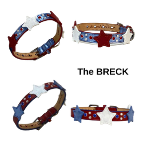 Breck Leather Star Dog Collar with 4 Crystals Between Stars Product vendor