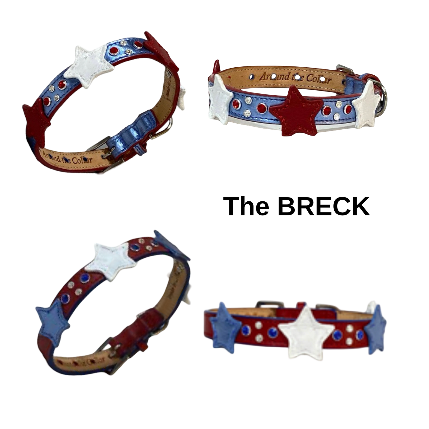 Breck Leather Star Dog Collar with 4 Crystals Between Stars Product vendor
