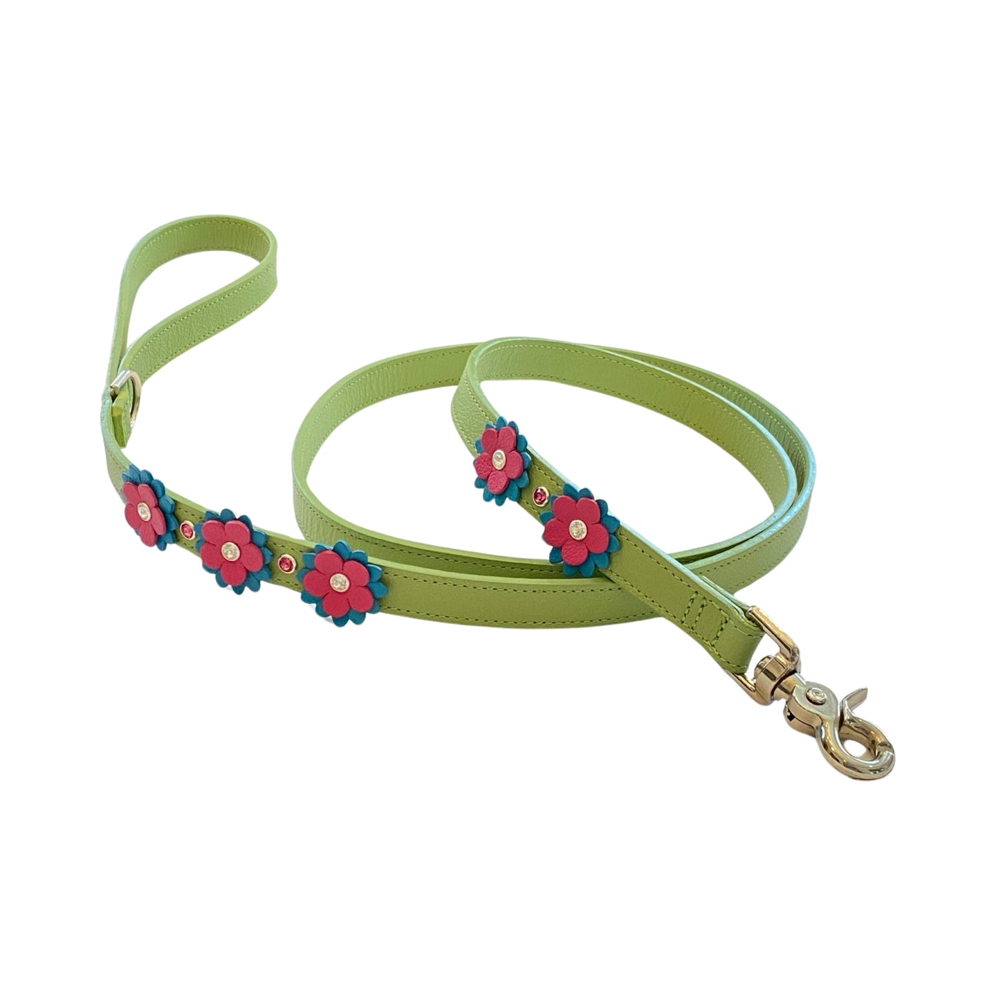 Penelope Flower Leather Dog Leash with 5 Flowers and Crystals on Flower & Strap Product vendor