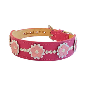 Rumi Flower Dog Collar Magenta White Pink Tulip