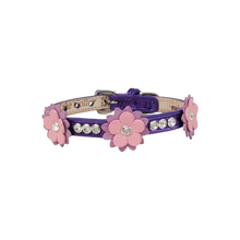 Load image into Gallery viewer, Rumi Flower Leather Dog Collar with 3 Crystals between Flower Product vendor