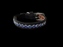 Load image into Gallery viewer, Black leather cat collar with Sapphire Crystals