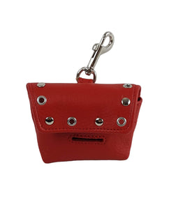 Red Leather Poop Bag Holder