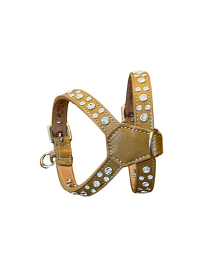 Stella Camel Leather Dog K Harness with Crystals