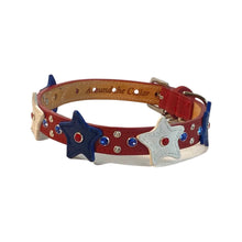 Load image into Gallery viewer, Breck Leather Star Dog Collar with 4 Crystals Between Stars Product vendor