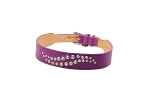 Dark Magenta Carmel Dog Collar Double Crystal Swirl