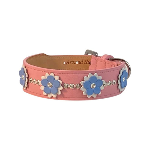 Rumi flower leather dog collar