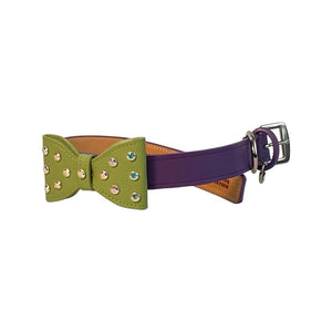 Purple w-Mint Large Bow Dog Collar AB crystals