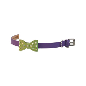 Purple w-Mint Large Bow Dog Collar AB crystals