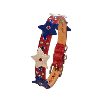 Breck Leather Star Dog Collar with 4 Crystals Between Stars
