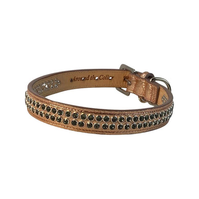 Kathy Double Row Dog Collar with Crystals Close Together with taper at ends