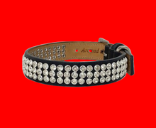 Load image into Gallery viewer, Rumi Flower Leather Dog Collar with 3 Crystals between Flower Product vendor