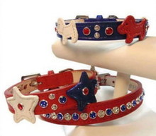 Load image into Gallery viewer, Breck Leather Star Dog Collar with 4 Crystals Between Stars