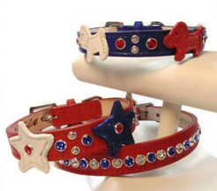 Breck Leather Star Dog Collar with 4 Crystals Between Stars