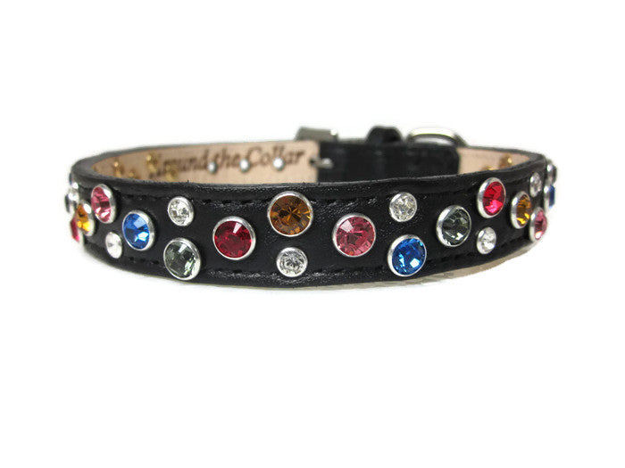 Stacy Rainbow Multi Cluster Jeweled Leather Dog Collar - Around The Collar NY