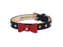 Load image into Gallery viewer, Brie Bow Leather Collar with Swarovski Crystals on Bow Loop and Strap - Around The Collar NY