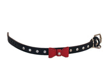 Load image into Gallery viewer, Brie Bow Leather Collar with Swarovski Crystals on Bow Loop and Strap - Around The Collar NY