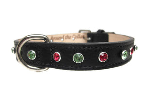 Brie Leather Christmas Dog Collar with Single Row Crystals